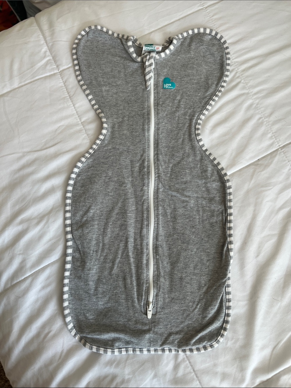 Love to dream Grey Winged Zip Sleep Sack with Striped Trim